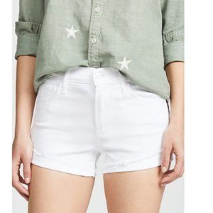 MOTHER The Rascal Denim Shorts Slit Flipped Frayed Hems White Stretch 24